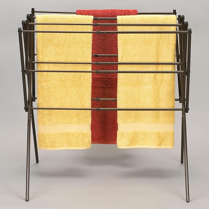 Household Essentials 5175 Collapsible Expandable Metal Clothes Drying Rack, Antique Bronze, STORAGE-BubblyBeeBaby