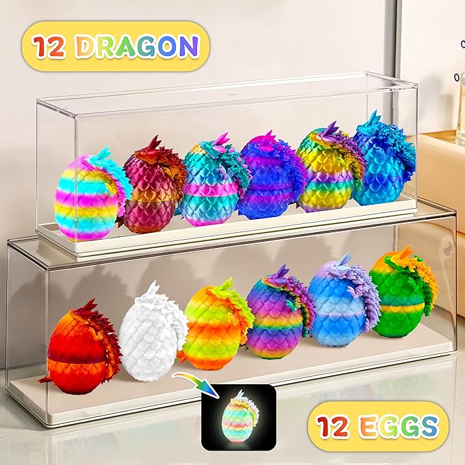 12PCS 3D Printed Dragon Eggs with Dragon Inside, Unique Fun Gifts Cool Stuff Cool Gadgets for Men Teens Boy Gifts, Mini Articulated Easter Basket Essentials for Kids-BubblyBeeBaby