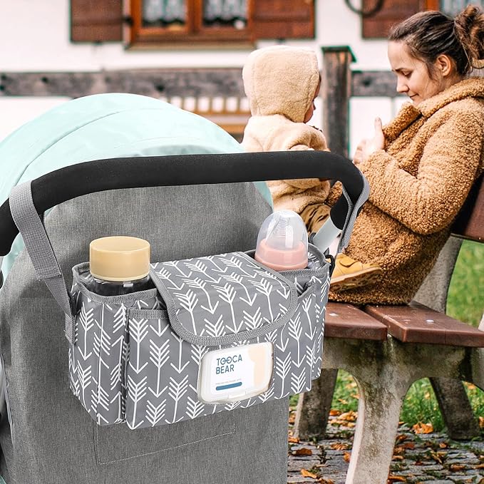 Accmor Universal Stroller Organizer with Insulated Cup Holder and Shoulder Strap, Stroller Bag Caddy Organizer Stroller Accessories for Uppababy, Baby Jogger, Nuna, Doona, Britax Strollers-BubblyBeeBaby
