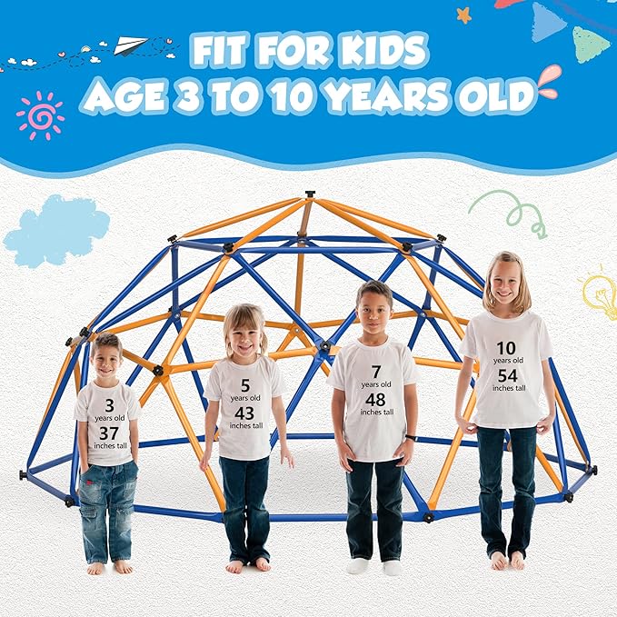 JAXPETY 10 FT Climbing Dome, Toddler Outdoor Climbing Toys, Kids Jungle Gym for Backyard, Playground Doorway Geometric Dome for Kids 8-12 Climber, Metal Outside Climbing Gym, Capacity 500 Lbs-BubblyBeeBaby