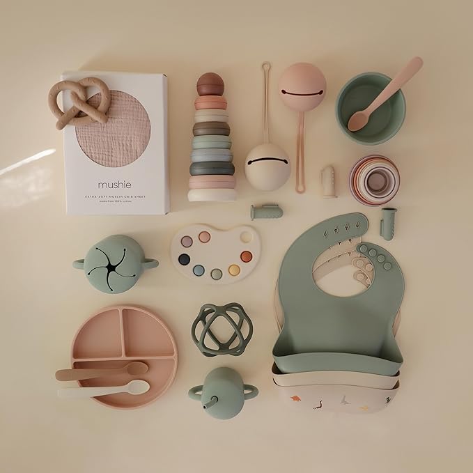 mushie Silicone Baby Bib | Adjustable Fit Waterproof Bibs (Cambridge Blue)-BubblyBeeBaby