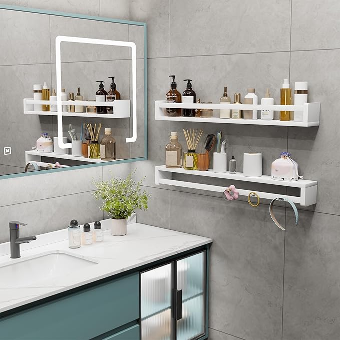 Heimlove Nursery Floating Shelves, White Nursery Book Shelves for Wall, 32 inch Wall Bookshelf for Kids Solid Wood Wall Mounted Shelves for Books,Toys and Decor Storage, Set of 3-BubblyBeeBaby