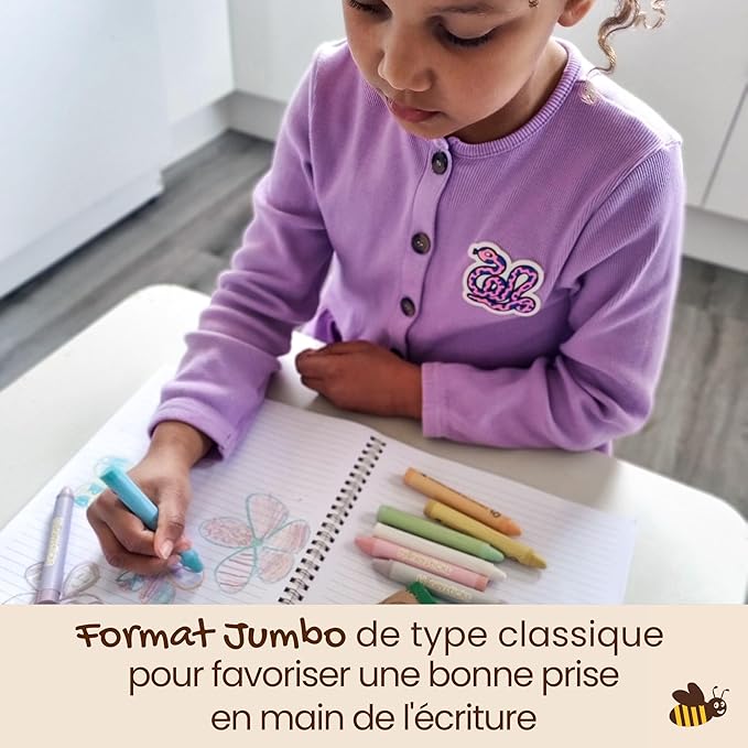 Honeysticks Jumbo Crayons (8 Pack) - Pastel Colored Non Toxic Crayons - 100% Pure Beeswax and Food Grade Colors - Large, Easy to Hold and Use - Preschool Art Supplies for Toddlers/Kids 3-5, 4-8-BubblyBeeBaby