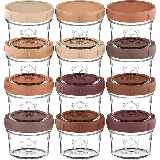 KeaBabies 12pk 4oz Glass Baby Food Containers with Lids - Leak-Proof, Microwavable Small Glass Jars, Baby Purees & Toddler Snack Storage Containers, BPA-Free, Dishwasher & Freezer Safe (Terracotta)-BubblyBeeBaby