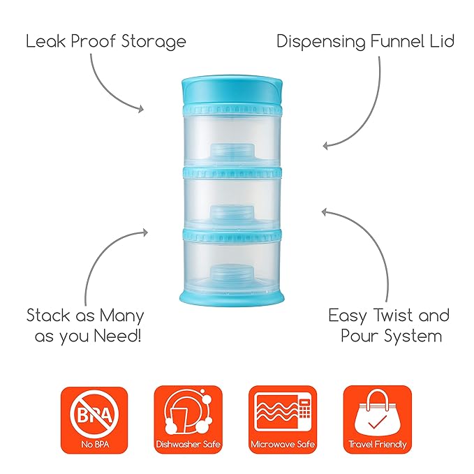 Innobaby Packin' Smart Stackable and Portable Storage System for Formula, Liquid, Baby Snacks and More. 3 Stackable Cups in Blueberry. BPA Free., 12 Ounce-BubblyBeeBaby