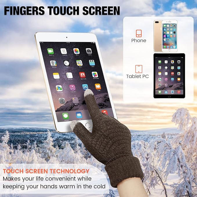 Geyoga 2 Pairs Women's Winter Touch Screen Gloves Soft Warm Fleece Lined Knit Elastic Cuff Winter Texting Gloves-BubblyBeeBaby