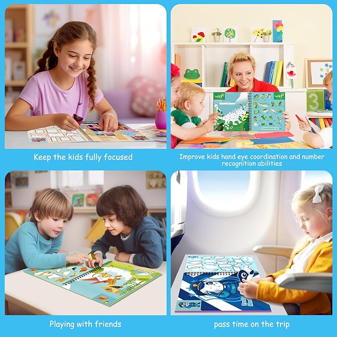 homicozy 3PCS Sticker Paint Books for Kids Ages 4-10,Dinosaur Astronaut Ocean Animals Designs Paint by Stickers,Sticker by Numbers,Party Birthday Gifts for Boys 4-10,Create 30 Pictures at a Time-BubblyBeeBaby