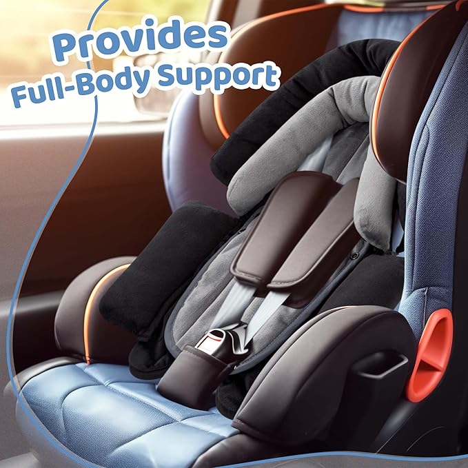 Pro Goleem Breathable 3-in-1 Infant Car Seat Head Support, Soft Infant Car Seat Insert, Carseat Cushion for Toddler, Perfect for Car Seat, Strollers, Swings, Carrier, Bouncer, Black and Grey-BubblyBeeBaby