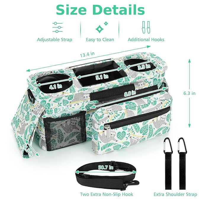 Accmor Universal Stroller Organizer with Insulated Cup Holder Detachable Phone Bag and Shoulder Strap,Stroller Bag Caddy Organizer Fits for Uppababy, Baby Jogger, Britax Strollers-BubblyBeeBaby