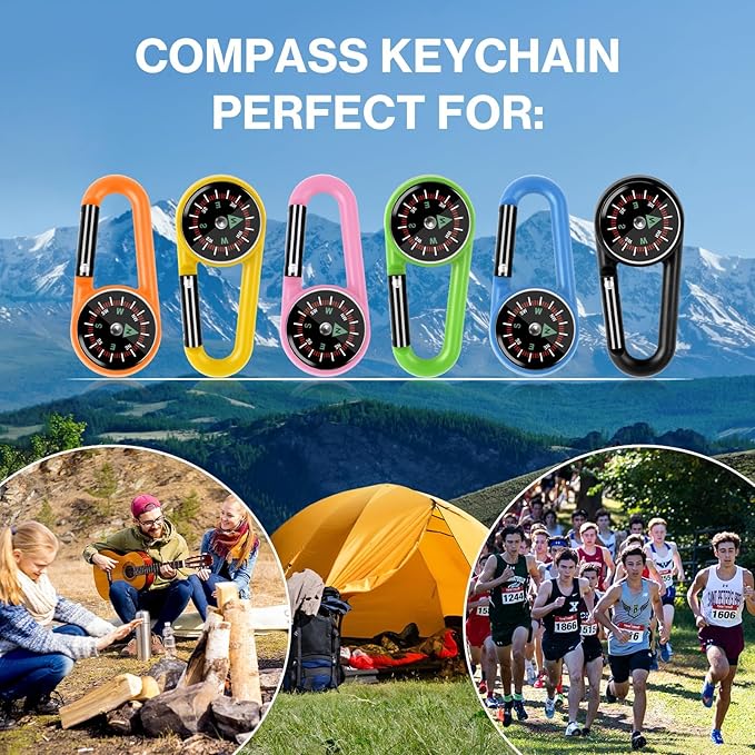 12 Pcs Mini Compass Keychain for Kids Bulk, Small Pocket Magnetic Compass Survival Hiking for Outdoor Survival Camping Party Backpacking Accessory-BubblyBeeBaby