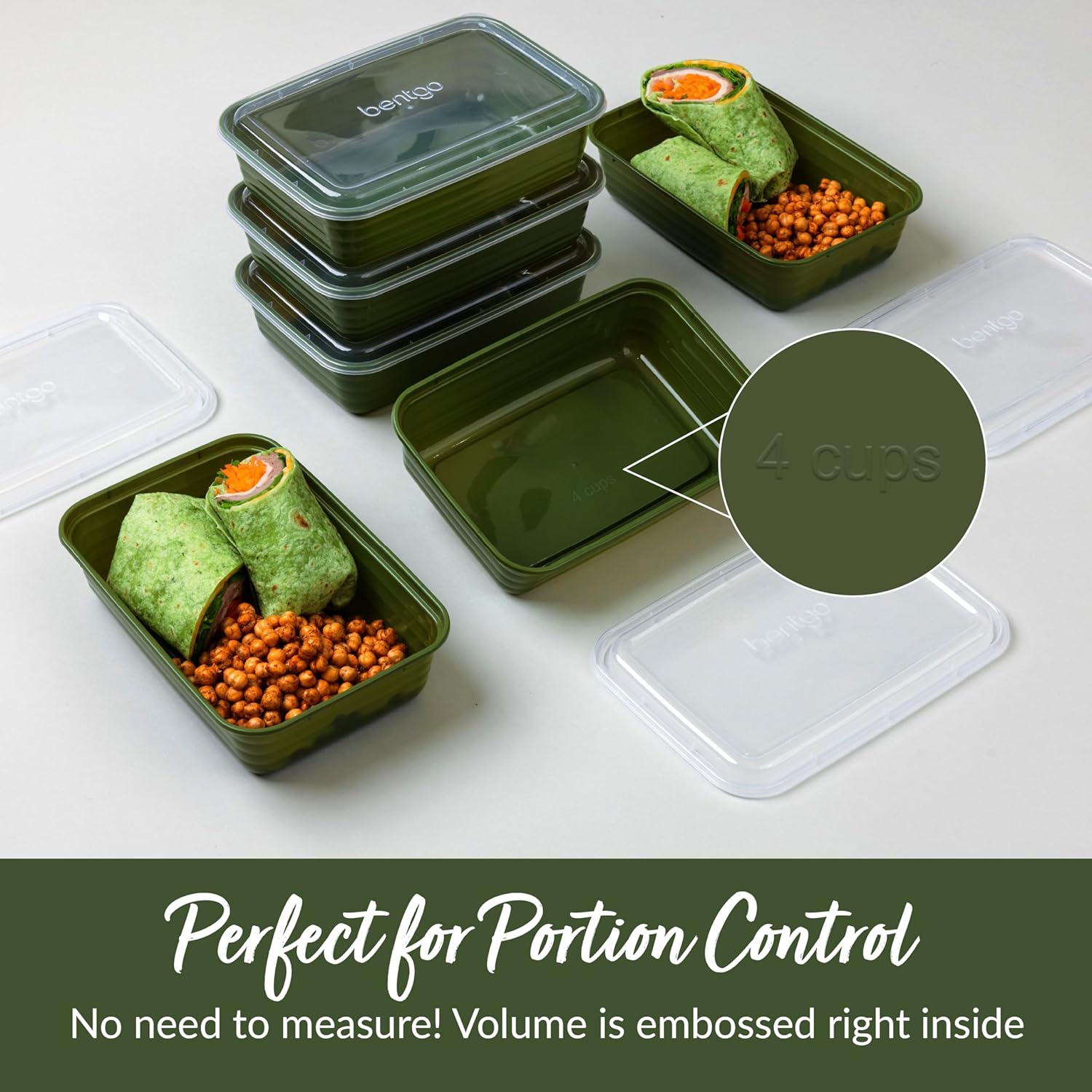 Bentgo 20-Piece Lightweight, Durable, Reusable BPA-Free 1-Compartment Containers - Microwave, Freezer, Dishwasher Safe - Khaki Green