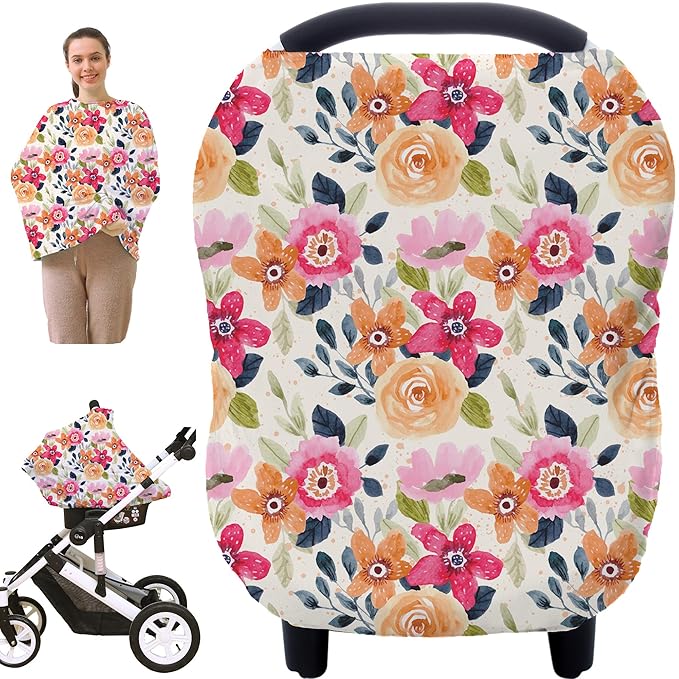 Multi-use Carseat Canopy Cover - Breathable Breastfeeding Covers, Car Seat Covers for Babies, Stroller Canopy Cover (Mix Floral)-BubblyBeeBaby