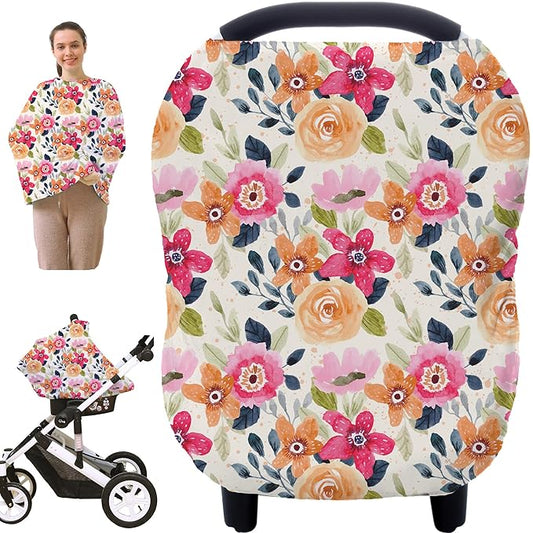 Multi-use Carseat Canopy Cover - Breathable Breastfeeding Covers, Car Seat Covers for Babies, Stroller Canopy Cover (Mix Floral)-BubblyBeeBaby