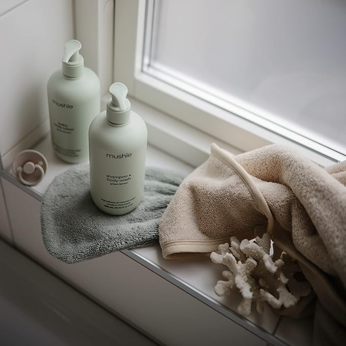 mushie Baby Bath Mitt | Organic Cotton | Pack of 2 (Moss)-BubblyBeeBaby