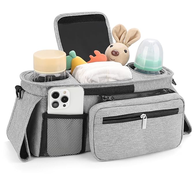 Accmor Universal Stroller Organizer with Insulated Cup Holder Detachable Phone Bag and Shoulder Strap,Stroller Bag Caddy Organizer Fits for Uppababy, Baby Jogger, Britax Strollers-BubblyBeeBaby