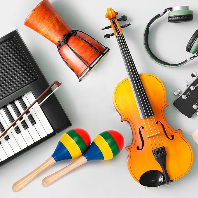 2 Pcs Maracas, Hand Percussion Rattles for Kids, Wooden Rumba Shaker Hand Musical Instruments with Clear Rhythm for Kids Adults Playing (Colorful)-BubblyBeeBaby