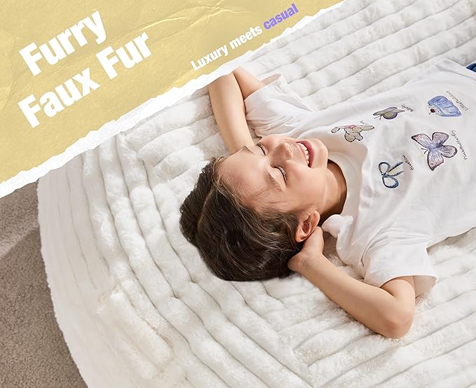 Hobestluk 6FT Bean Bag Chairs Adult Bean Bag with Portable Handle Comfy Large Bean Bag Lounge Chair with Removable Cover for Living Room Bedroom (Stripe White, 6FT)-BubblyBeeBaby