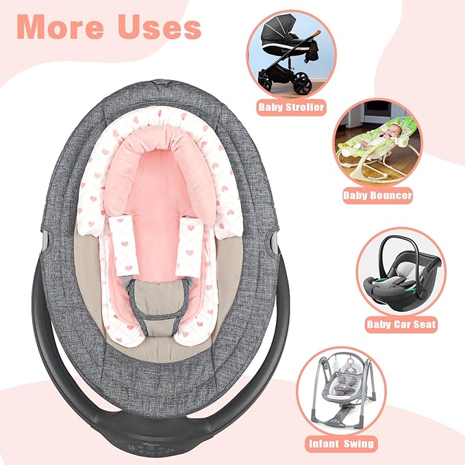 Infant Car Seat Insert, HNHUAMING Baby Car Seat Head & Body Support with 2 Strap Pads, Ultra Soft Newborn Preemie Carseat Insert Cushion for Girls Boys, Fits Car Seat, Stroller, Swing, Bouncer, Pink-BubblyBeeBaby