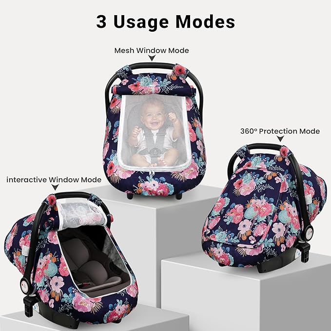 Elstey Car Seat Cover Baby, Minky Dot Carseat Covers Baby Girls, Lightweight Infant Car Seat Cover Canopy with 2 Layers Breathable Mesh Windows, Stroller Carrier for Babies Newborn Essentials-BubblyBeeBaby