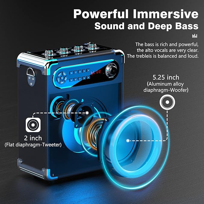 Karaoke Machine with 3 Wireless Microphones for Adults/Kids, Portable Bluetooth 5.3 Karaoke Speaker, Home Party Speaker with Disco Lights for Outdoor, PA System Supports TWS and TV connectivity-BubblyBeeBaby