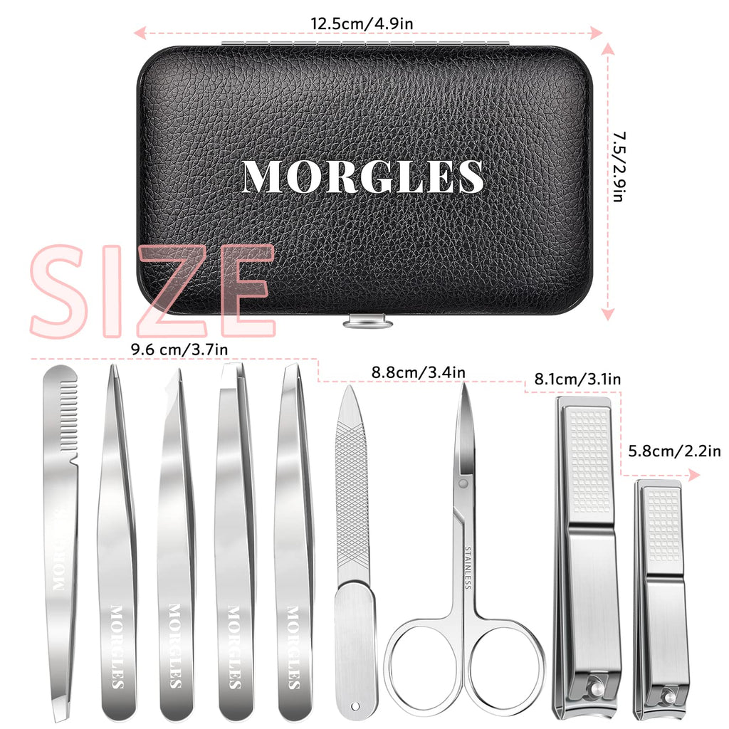 Tweezers and Nail Clipper Set with Case for Men Women, MORGLES 9 Pcs Professional Stainless Steel Tweezers No Gaps