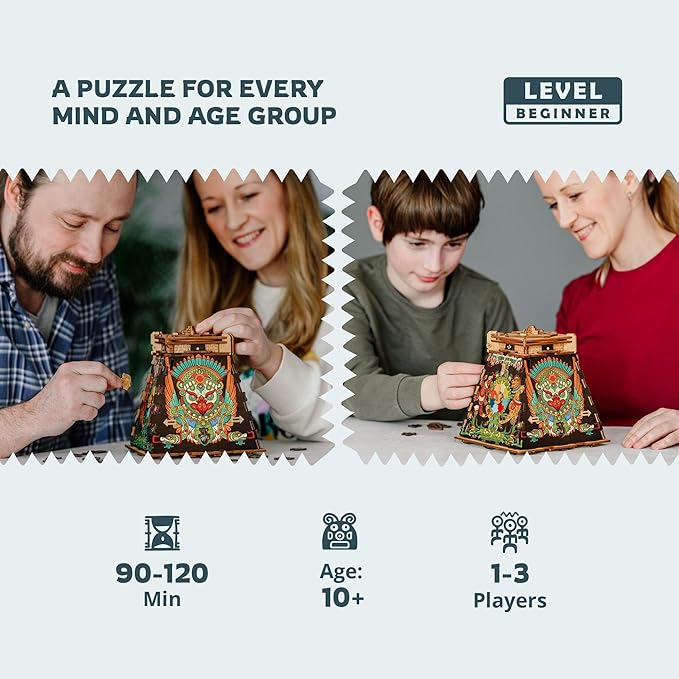 iDventure Cluepuzzle Pyramid of The Sun | Puzzle Box with Jigsaw Puzzle | Escape Room Game | Treasure Box | 3D Wooden Puzzle | Sequential Puzzles Puzzle Box Adults and 10+ | Money Gift Box-BubblyBeeBaby