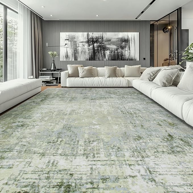 10x14 Area Rugs Large Living Room Rug Washable: Modern Abstract Rug Indoor Modern Carpet Non Slip for Dining Room Bedroom Nursery Home Office Green-BubblyBeeBaby