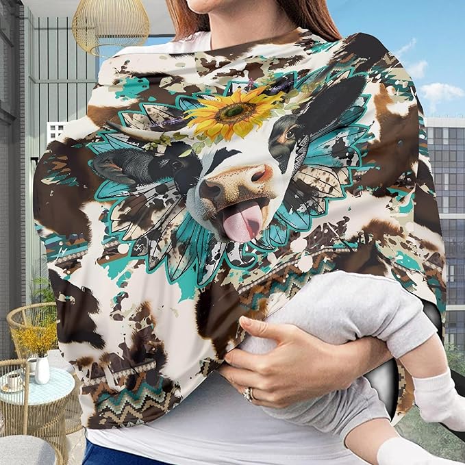 Binienty Brown Cow Sunflower Stretchy Car Seat Covers for Baby Boys Girls Infants,Breathable Babies Stroller Cover Canopies,Baby Shower Gifts-BubblyBeeBaby
