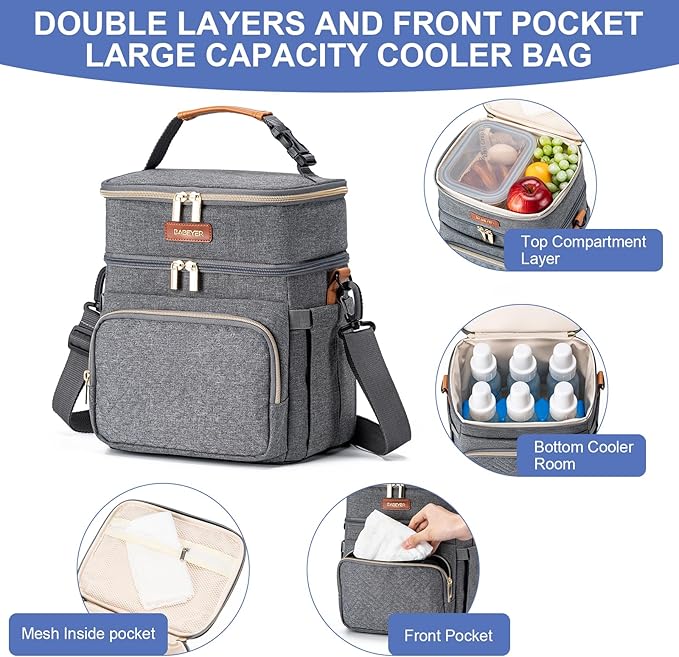 Insulated Breastmilk Cooler Bag with Ice Pack - Holds 6x9oz Bottles, Leakproof Double Layer, Baby Bottle Cooler Bag with Adjustable Strap for Nursing Moms, Daycare & Travel-BubblyBeeBaby