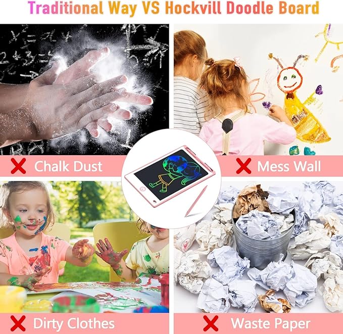 Hockvill LCD Writing Tablet for Kids 8.8 Inch, Toys for Girls Boys Drawing Pad for 3 4 5 6 7 Year Old Kids Toys, Children’s Day Gift Toddler Doodle Board Travel Essentials, Birthday Gift for Children-BubblyBeeBaby
