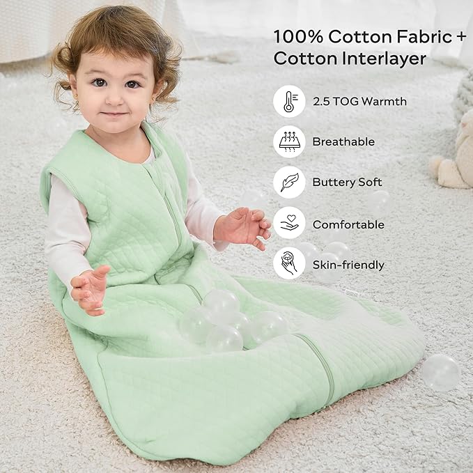 JELLYMONI Baby Sleep Sack TOG 2.5, 6-12 Months Winter Baby Wearable Blanket, 100% Cotton Infant Sleeping Sack 2-Way Zipper Warm Quilted Sleepsack-BubblyBeeBaby