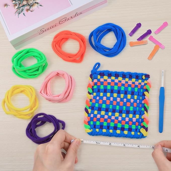 IQKidz Weaving Loom Kit Toys, DIY Arts and Crafts for Kids and Adults, Ideal Gifts for Girls Ages 5 6 7 8-12 13, Easy Potholder Loom Knitting Activity for Beginners, 224 Craft Loops-BubblyBeeBaby