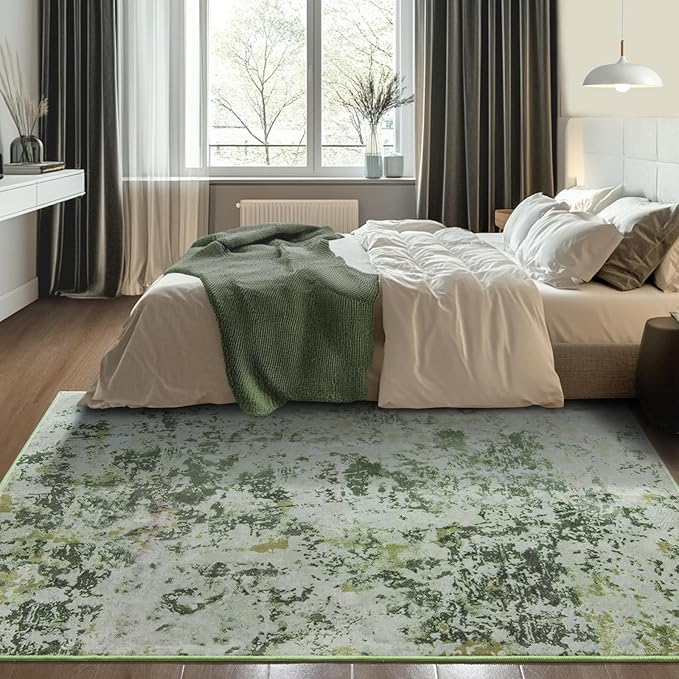 Kelarea 6x9 Rug for Living Room, Green Washable Non-Slip Rugs, Modern Abstract Large Rugs Low Pile Soft Carpet for Bedroom, Kitchen, Dining Room, Classroom, Dorm, Nursery, Home Office-BubblyBeeBaby
