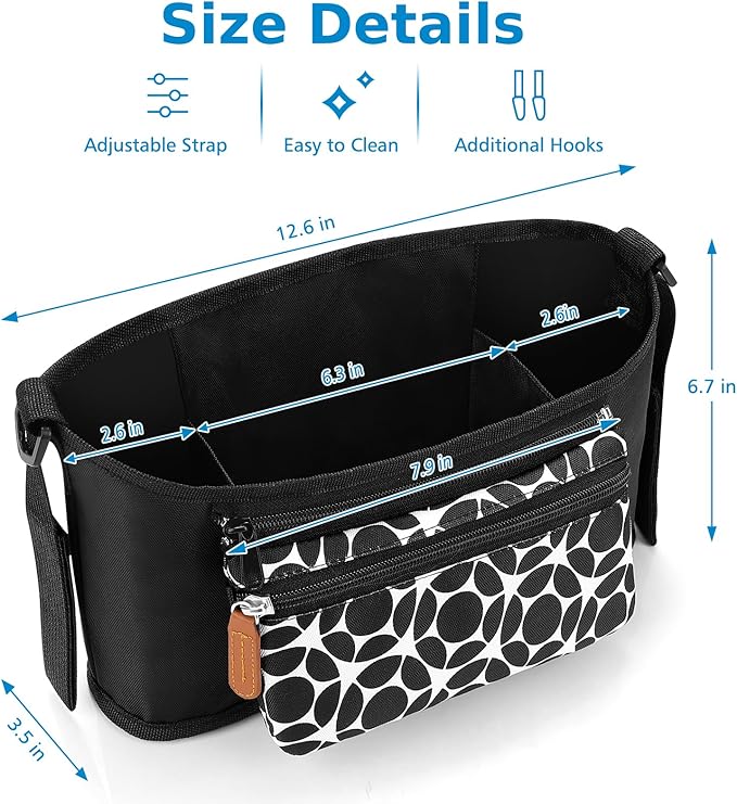 Accmor Universal Stroller Organizer with Detachable Phone Bag, Stroller Bag Caddy Organizer Stroller Accessories for Uppababy, Baby Jogger, Nuna, Doona, Britax Strollers-BubblyBeeBaby