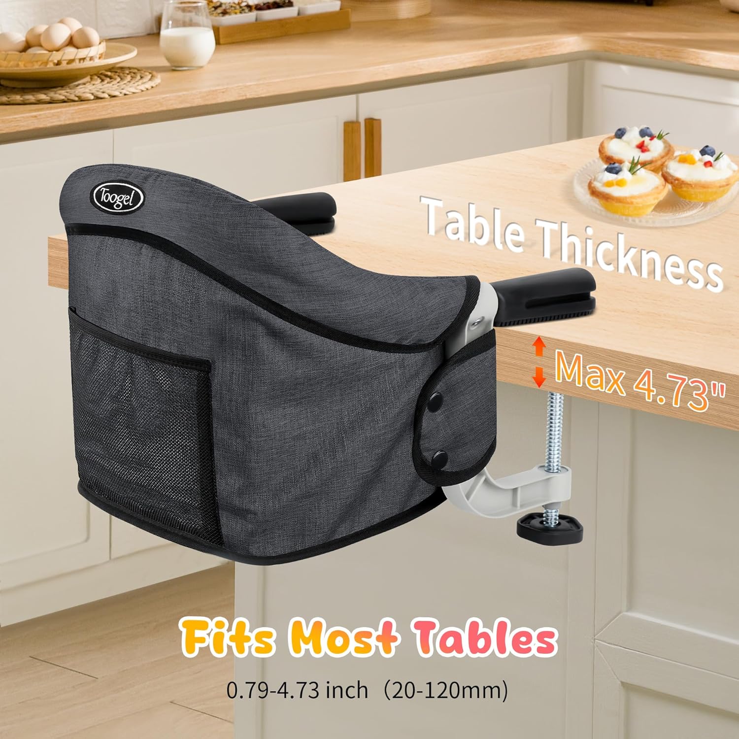 Toogel Hook on High Chair: Portable & Foldable High Chair for Babies & Toddlers 6-36 Months, 37 lbs, Black