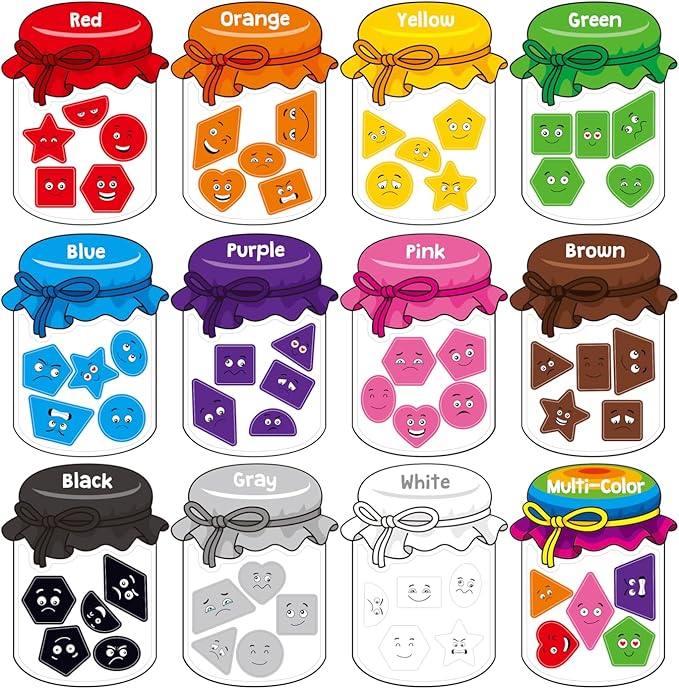 12 Pieces Magnetic Color Sorting Toys, 60 Color & Shape Magnets, Early Educational Sorting Set for Refrigerator Whiteboard Baby Toddlers Kids-BubblyBeeBaby
