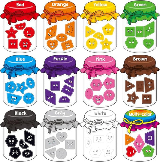 12 Pieces Magnetic Color Sorting Toys, 60 Color & Shape Magnets, Early Educational Sorting Set for Refrigerator Whiteboard Baby Toddlers Kids-BubblyBeeBaby