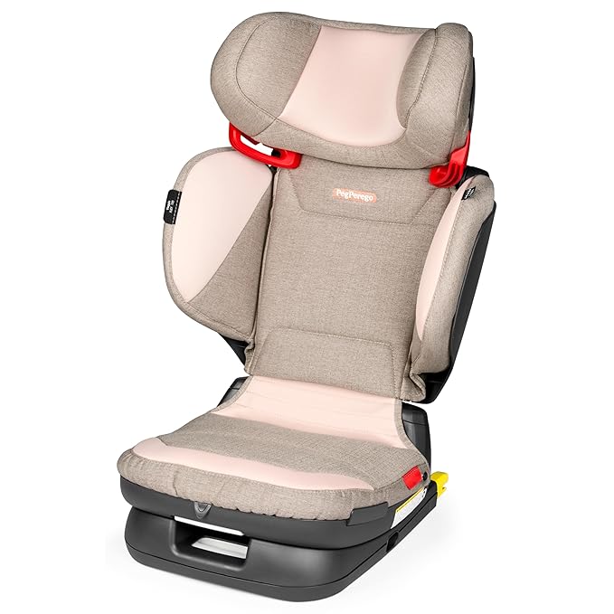 Peg Perego Viaggio Flex 120 Booster, 4D Total Adjust for Safety & Comfort, No Armrests, Compact Fold for Travel, 40-120 lbs, Made in Italy, Mon Amour (Pink/Beige)-BubblyBeeBaby
