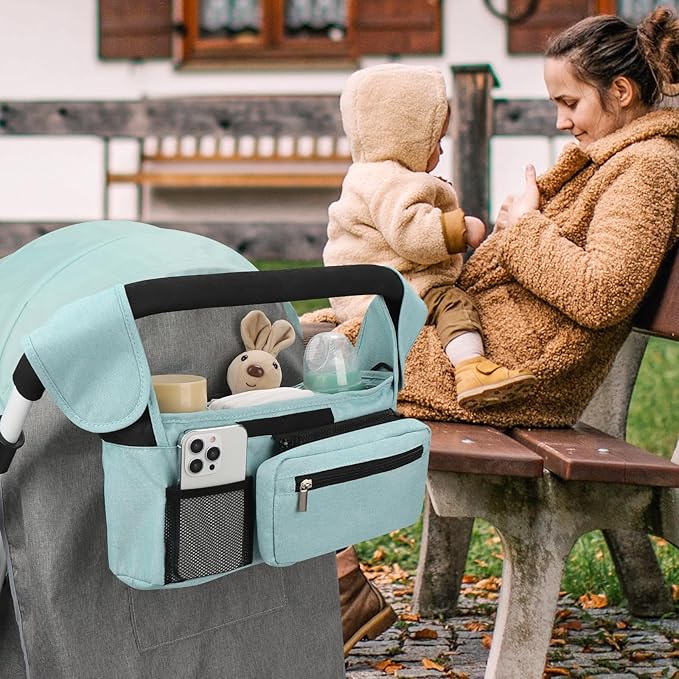 Accmor Universal Stroller Organizer with Insulated Cup Holder Detachable Phone Bag and Shoulder Strap,Stroller Bag Caddy Organizer Accessories Fits for Uppababy, Baby Jogger, Britax Strollers-BubblyBeeBaby