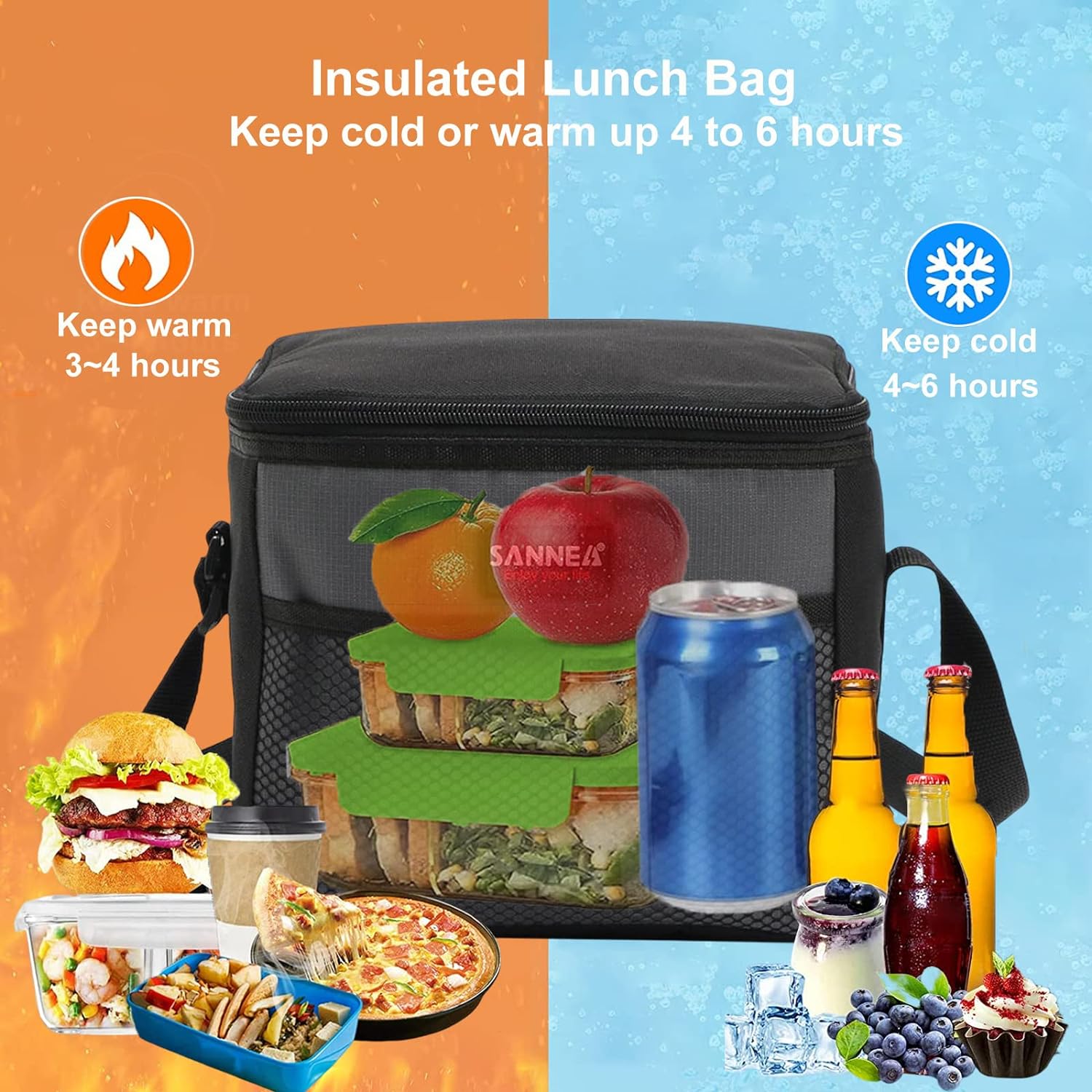 6 Can/5L Lunch Bag for Women Men Portable Lunch Box Small Cooler Bag Soft Collapsible Reusable Insulated Lunch Tote for Everyday Work Travel (Grey)