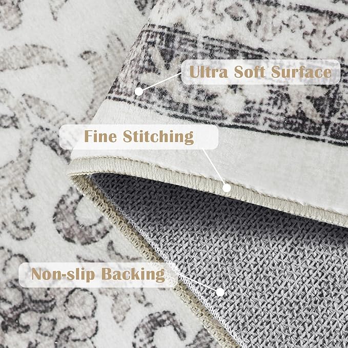 jinchan Hallway Runner Rug 3x7 - Machine Washable Beige Vintage Floral Distressed Design Soft Non-Slip Low-Pile Ultra-Thin Runner Rug for Kitchen Laundry Room Bedroom Farmhouse (3‘x7',Beige)-BubblyBeeBaby