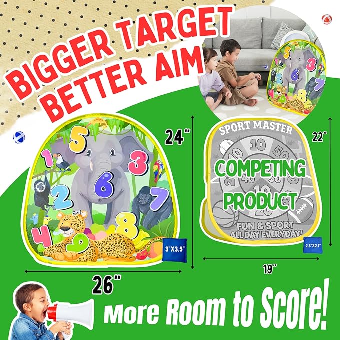 2-in-1 Dinosaur & Animal Bean Bag Toss Game – Double-Sided 27" Target Board with 6 Bean Bags – Outdoor & Indoor Toy for Toddlers & Kids Ages 3-6 – Birthday Gift - Amazon Exclusive-BubblyBeeBaby