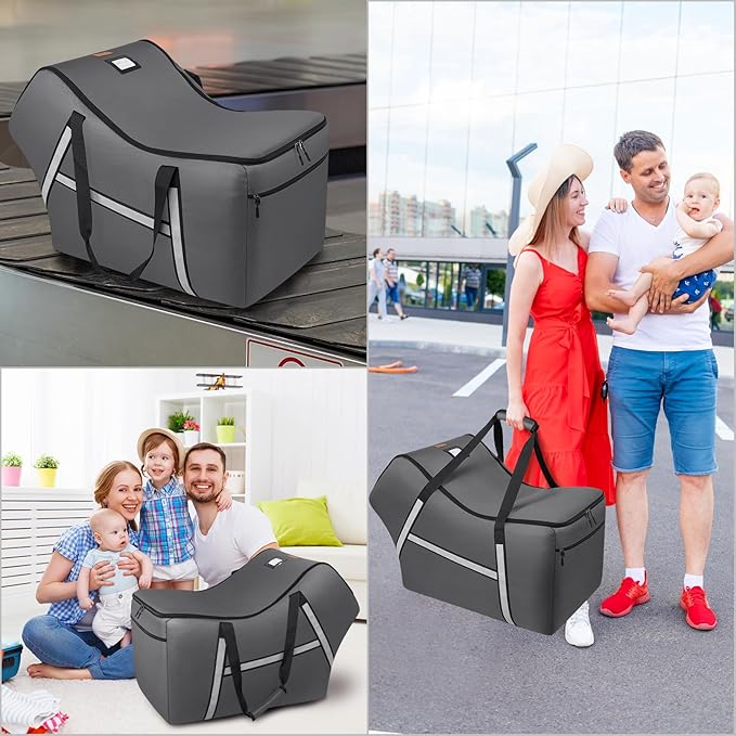 Infant Car Seat Travel Bag for Airplane Compatible with All Nuna Pipa Car Seat and Base,Chicco KeyFit 30 and Base, Padded Car Seat Bags for Air Travel,Car Seat Gate Check Bag with Side Pocket, Gray-BubblyBeeBaby
