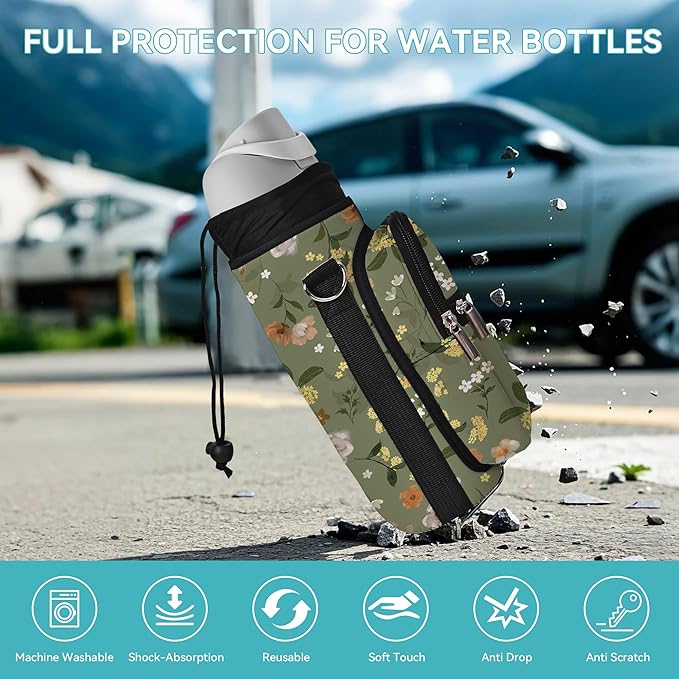 25/32/40/64oz Water Bottle Bag Holder Carrier-Insulated Crossbody Sling Case Sleeve with Strap & Pockets for Men Women Gym Cycling Travel Walking Hiking Camping-BubblyBeeBaby