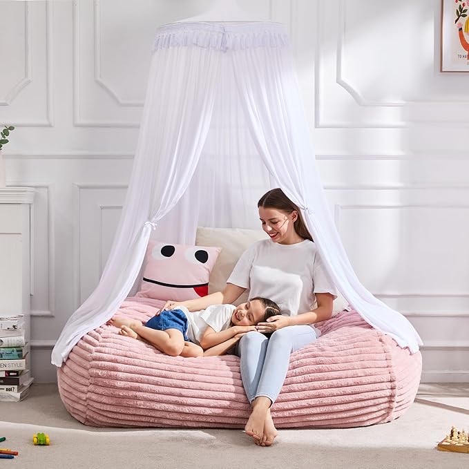 Hobestluk 4FT Bean Bag Chairs Adult Bean Bag with Portable Handle Comfy Large Bean Bag Chair with Removable Cover for Living Room Bedroom or Reading Nook (Stripe Pink, 4FT)-BubblyBeeBaby