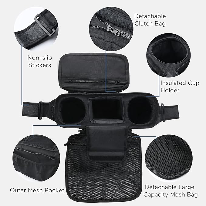 Momcozy Universal Stroller Organizer with Insulated Cup Holder Detachable Phone Bag & Shoulder Strap, Fits for Stroller like Uppababy, Baby Jogger, Britax, BOB, Umbrella and Pet Stroller-BubblyBeeBaby