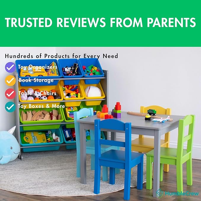 Humble Crew Kids Toy Storage Organizer with 12 Plastic Bins, Grey/Blue/Green/Yellow – Removable Bins for Playroom, Bedroom, Toddler Furniture for Boys and Girls Ages-BubblyBeeBaby