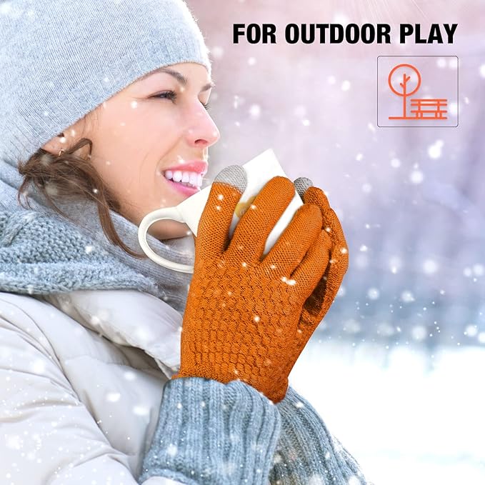 Geyoga 2 Pairs Women's Winter Touch Screen Gloves Soft Warm Fleece Lined Knit Elastic Cuff Winter Texting Gloves-BubblyBeeBaby
