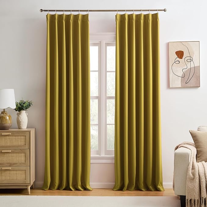 KEQIAOSUOCAI Yellow Pinch Pleated Curtains 90 Inch Length 2 Panels Set Noise Cancelling Window Drapes for Nursery Bedroom Living Room 40x90-BubblyBeeBaby