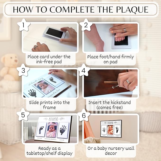 Inkless Hand and Footprint Kit, Baby Keepsake Plaque & Baby Shower Gifts - Ideal as Mom To Be Gift, Nursery Picture Frames, Clean Touch Hand and Footprint Kit (Style 1 - Design 1)-BubblyBeeBaby